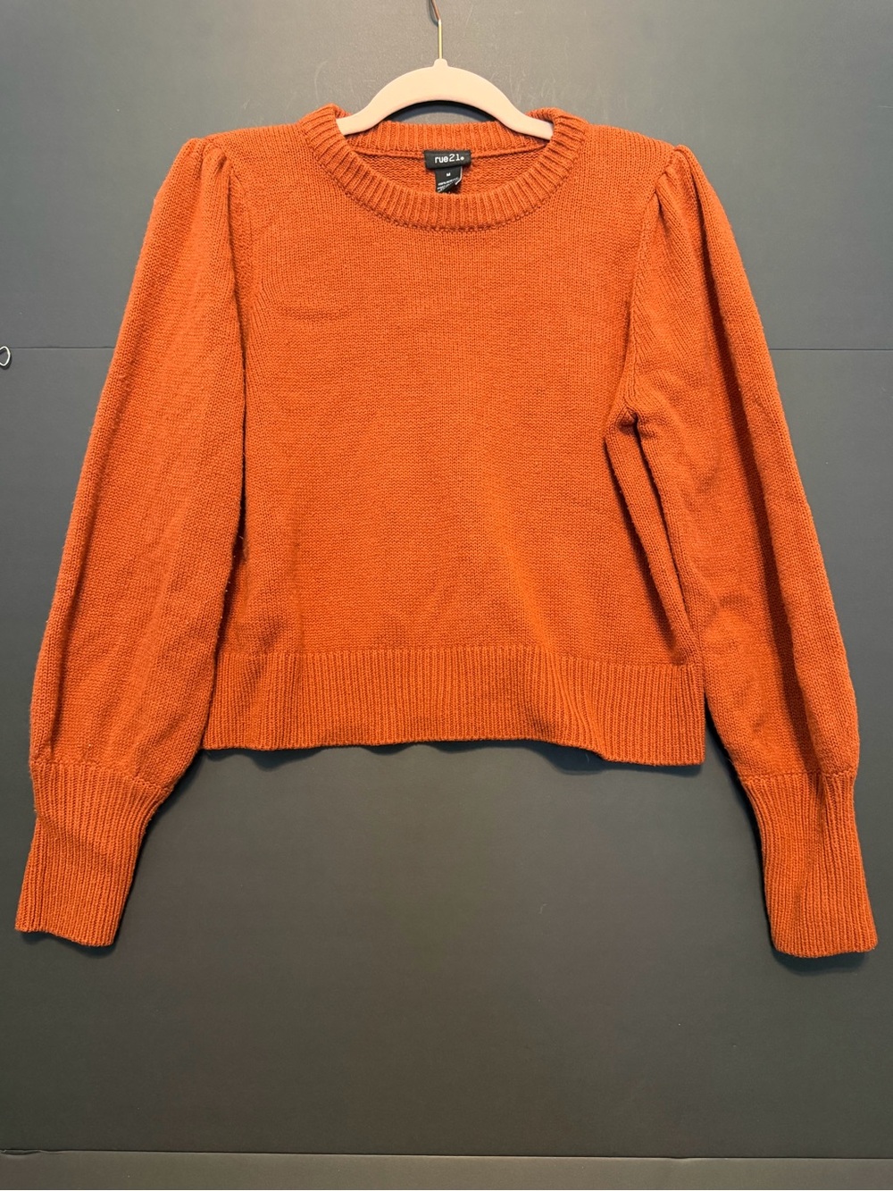 Rue21 Burnt Orange Puff-Sleeve Crewneck Sweater
